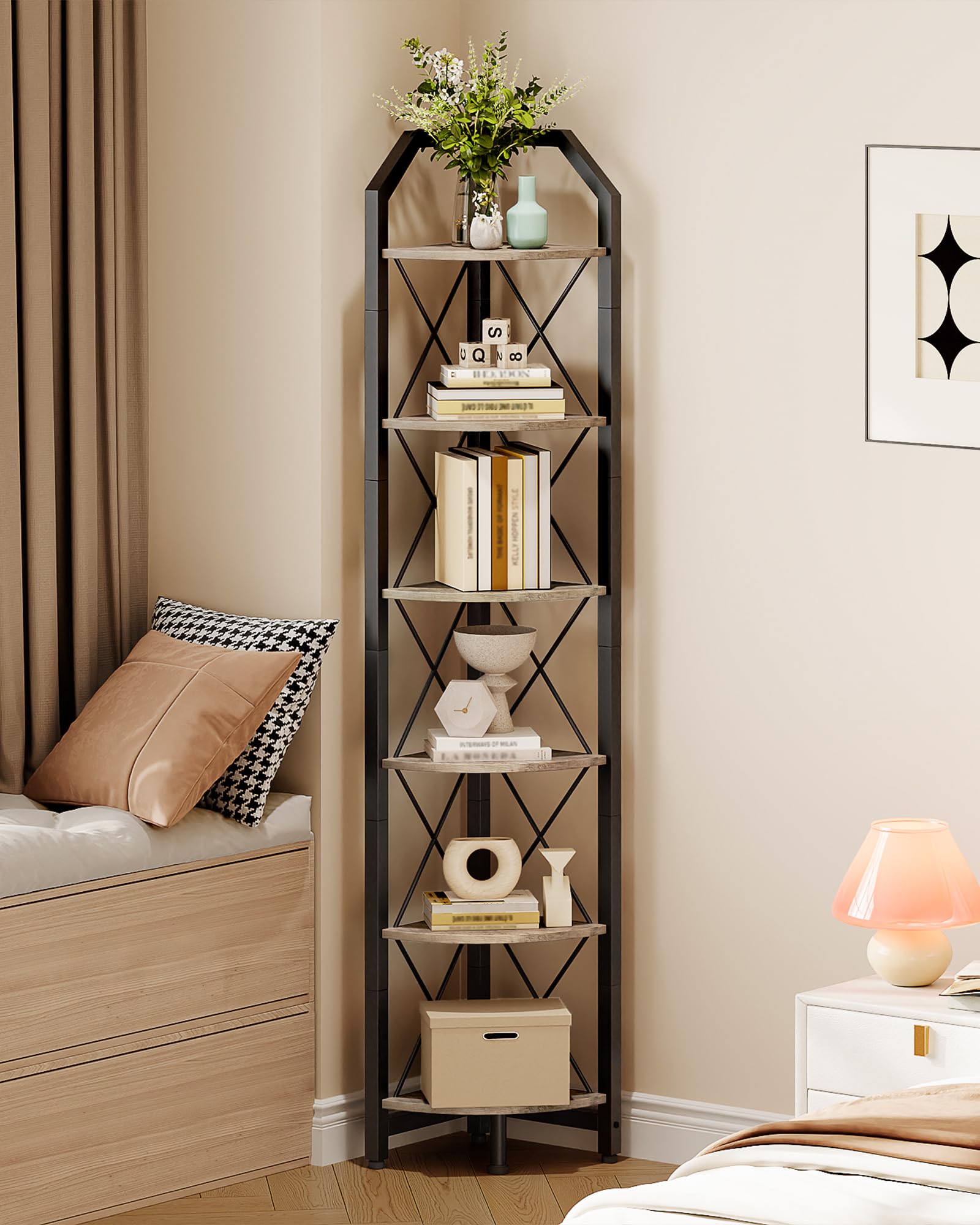 CHOEZON 59.4" Corner Shelf, 5-Tier Industrial Corner Bookshelf, Corner Storage Stand, Plant Stand Display Shelf, Bookcase for Bedroom, Living Room, Home Office, Rustic Brown and Black TCJ10BF