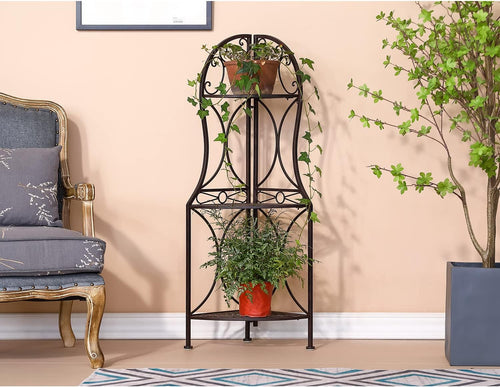 3 Tier Metal Corner Shelf Stand for Kitchen Free Standing Corner Shelf, Bakers Rack, Antique Bronze