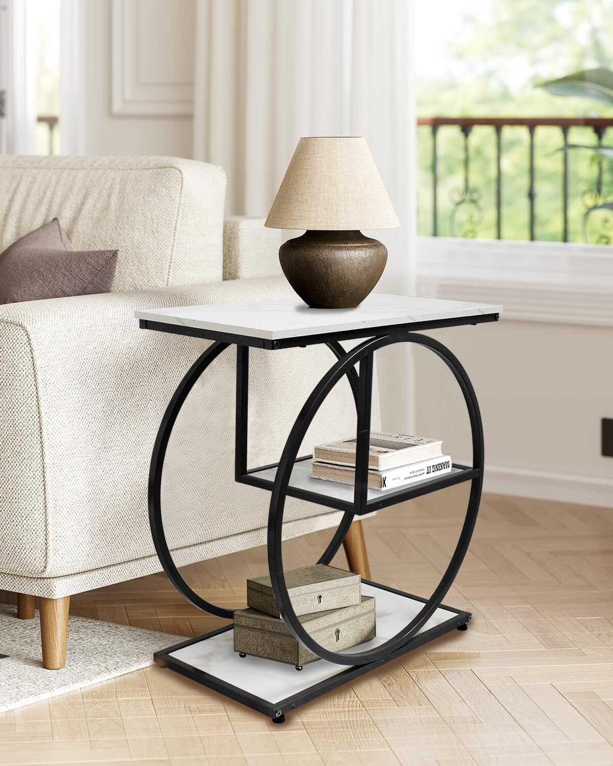 AT-VALY 3-Tier End Table, Side Table with Storage Shelves, Small Sofa Side Table for Living Room, Bedroom (Black)