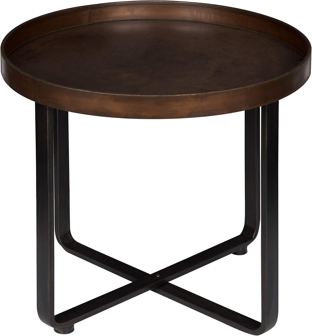 Kate and Laurel Zabel Modern Round Metal End Table with Criss Cross Base, Bronze and Black