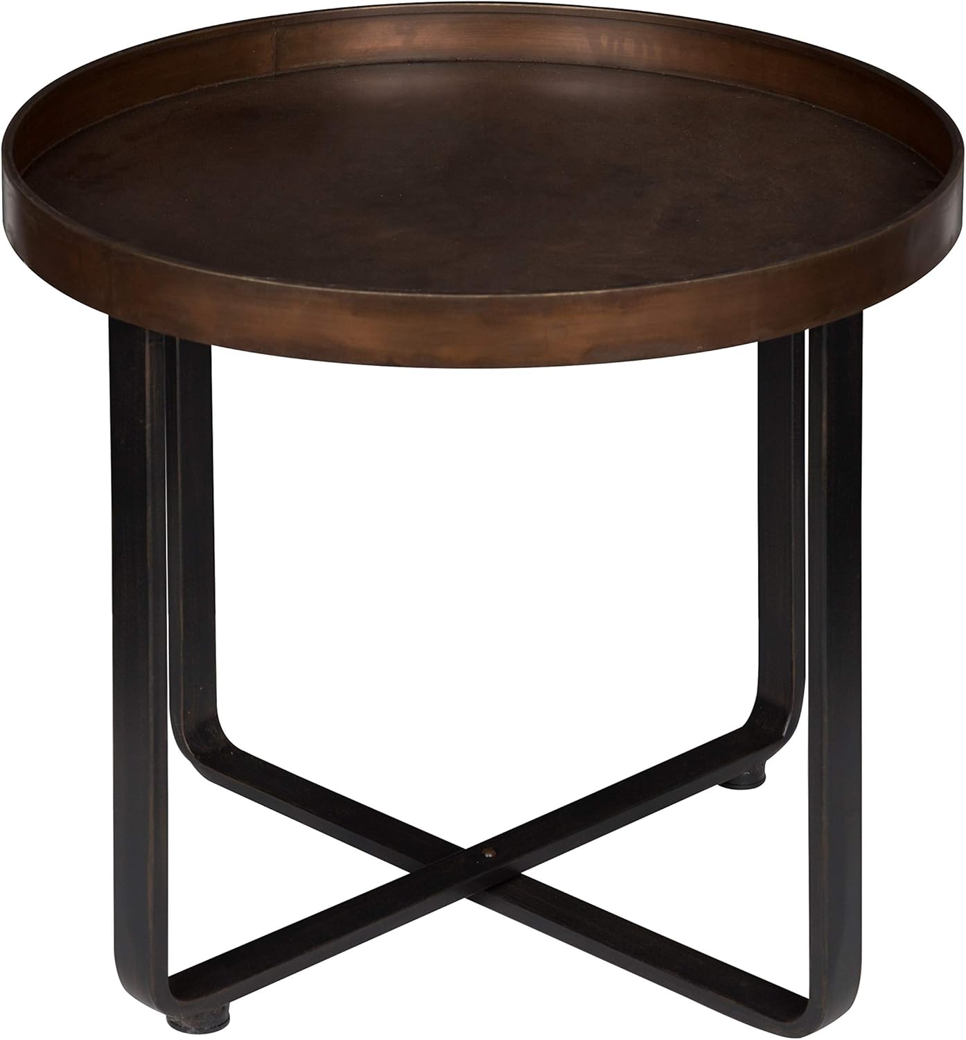 Kate and Laurel Zabel Modern Round Metal End Table with Criss Cross Base, Bronze and Black