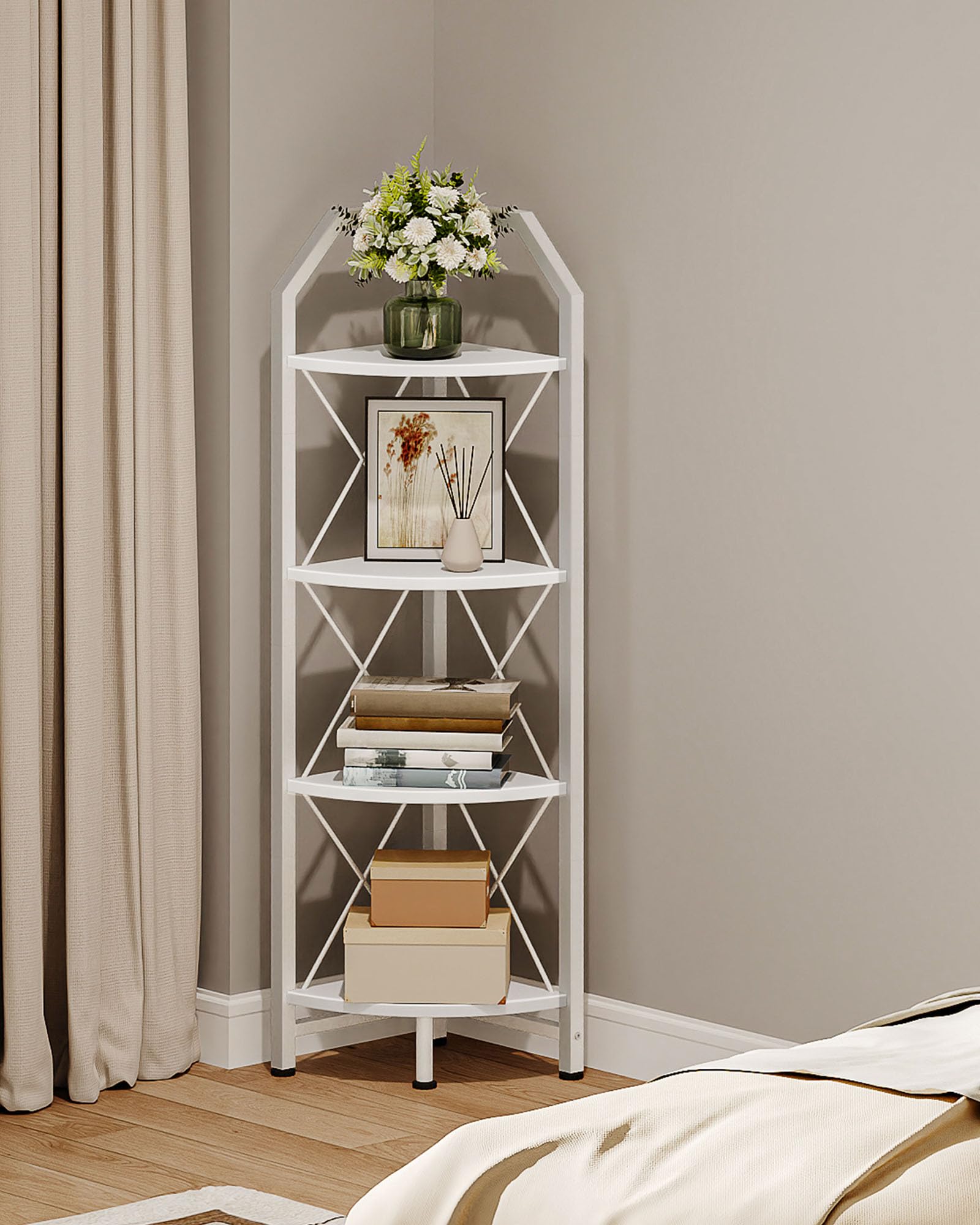 CHOEZON 59.4" Corner Shelf, 5-Tier Industrial Corner Bookshelf, Corner Storage Stand, Plant Stand Display Shelf, Bookcase for Bedroom, Living Room, Home Office, Rustic Brown and Black TCJ10BF