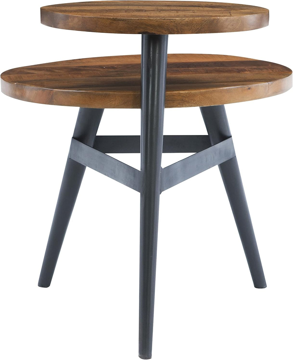 Powell Bruno Natural Wood & Gun Metal Grey Two Tiered Plant Stand Side Table