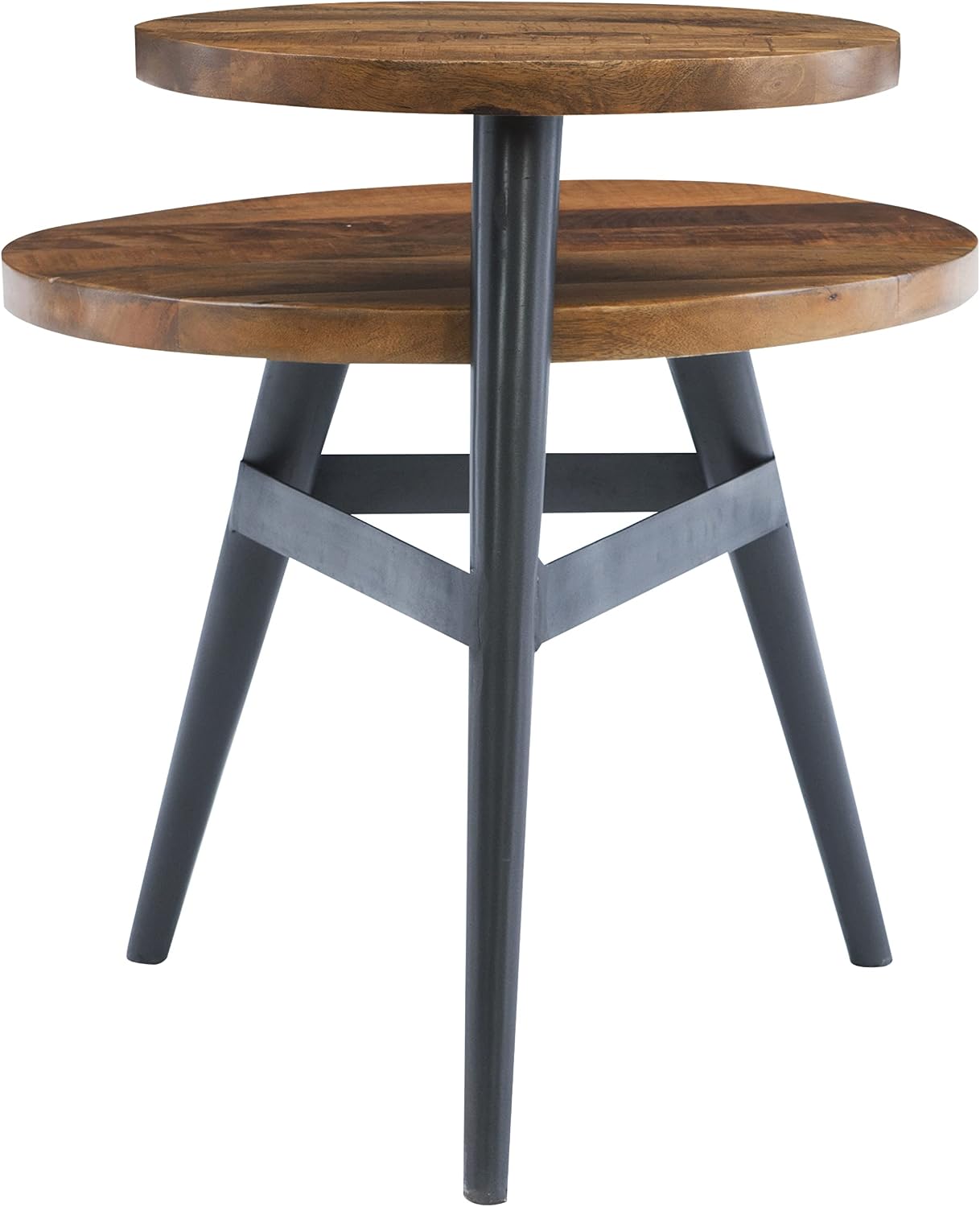 Powell Bruno Natural Wood & Gun Metal Grey Two Tiered Plant Stand Side Table
