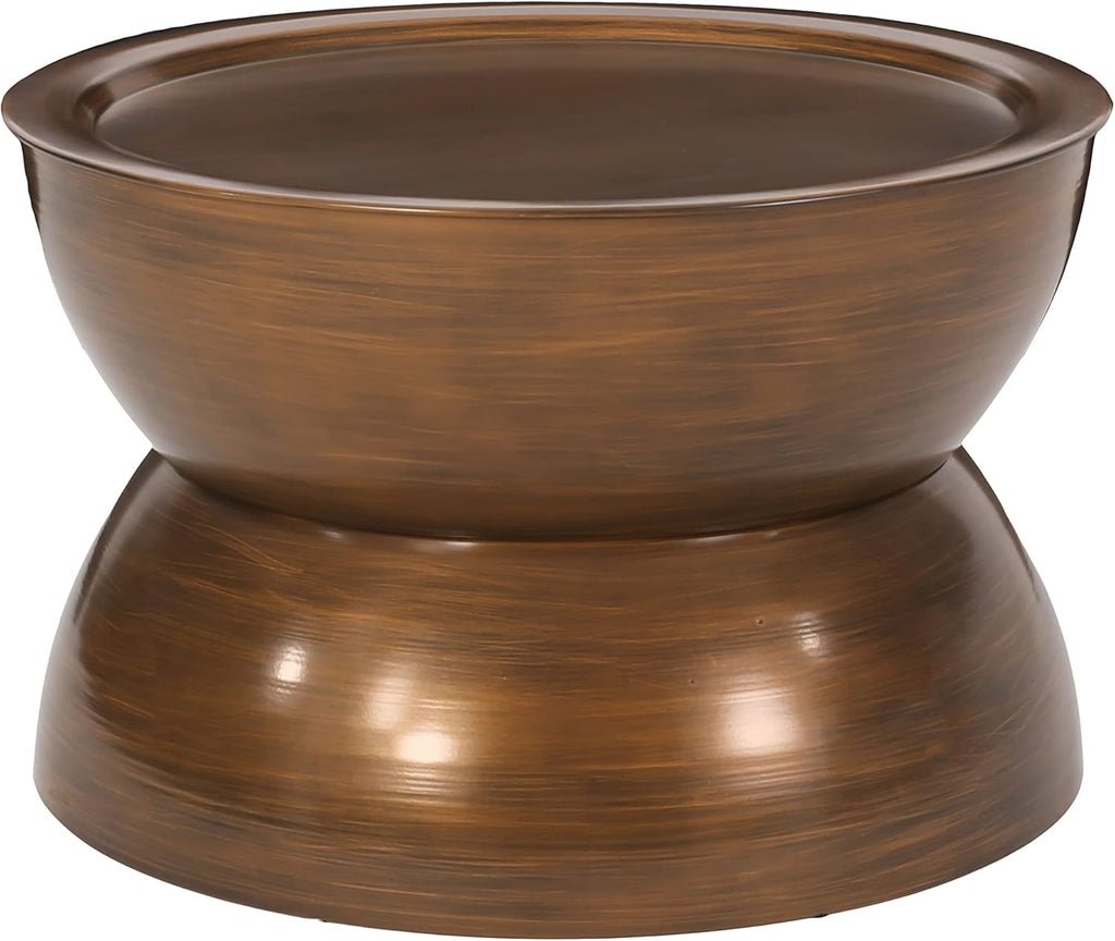 Merax Metal Hammered Coffee Table 24.25" Round Tabletop, Modern Iron Hourglass Coffee Table for Living Room, No Assembly Required, Bear 150lbs, Antique Bronze