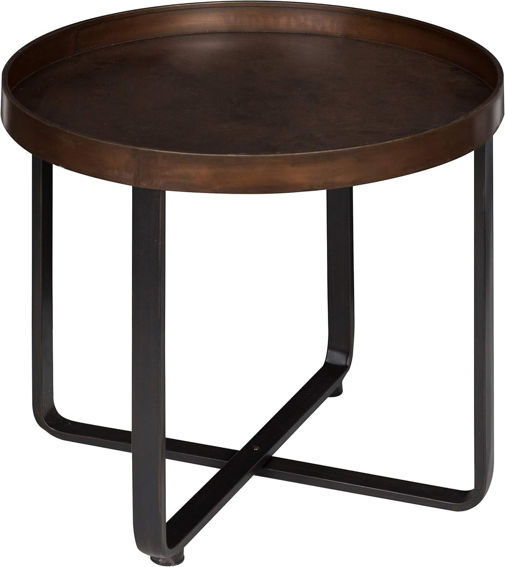 Kate and Laurel Zabel Modern Round Metal End Table with Criss Cross Base, Bronze and Black