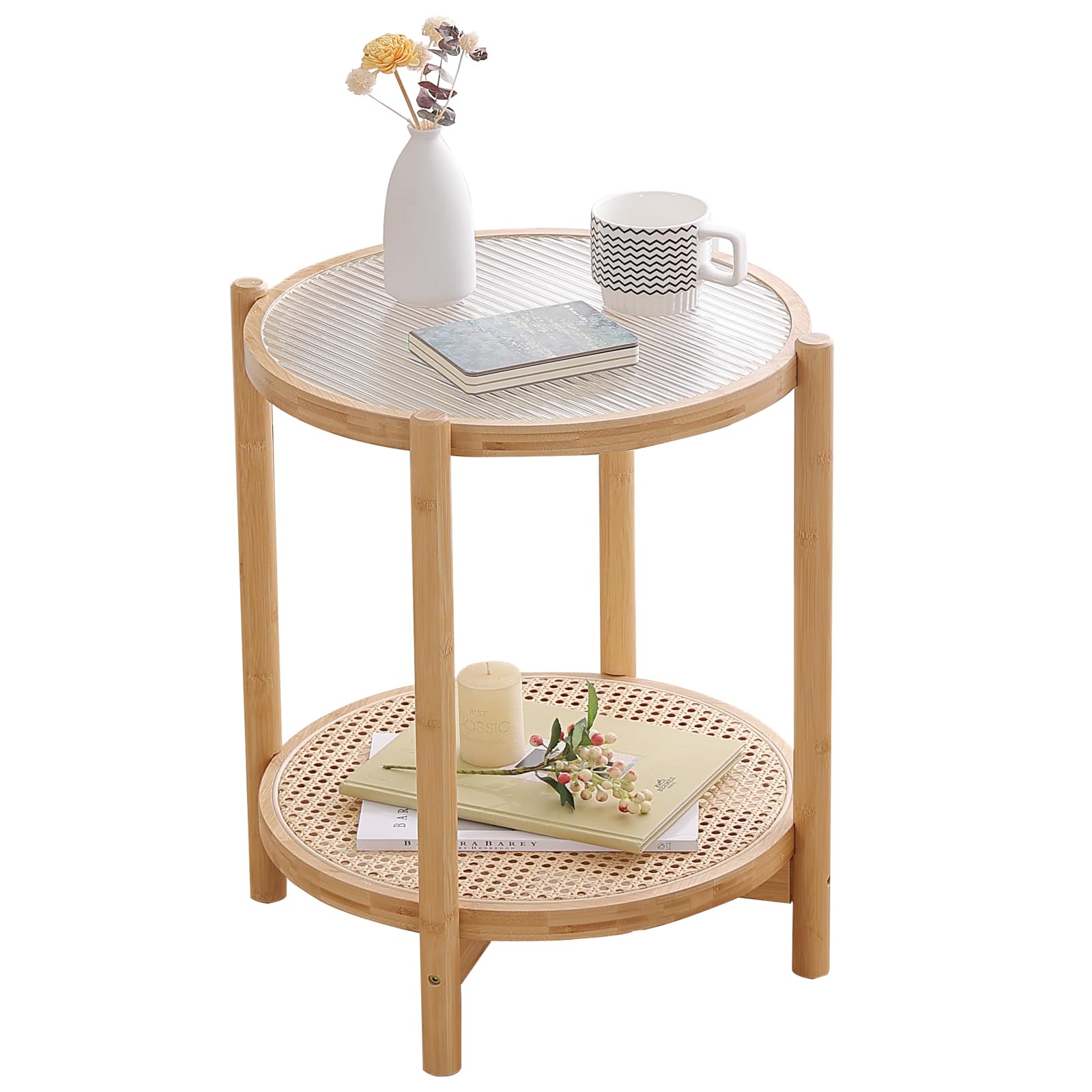 Tiita Round End Table Mental 2-Tier Side Table Nightstand/Small Iron Tables Accent Coffee Table for Living Room Bedroom Office Small Space