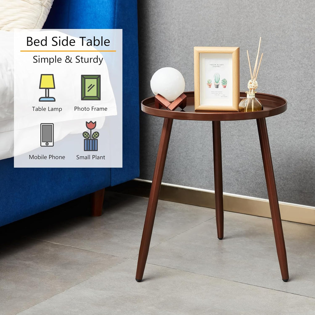 Linpla End/Side Tables - Small Round Accent Table, Metal Bronze Narrow Night Stands with 3 Legs, Ideal for Any Room-Side Tables Living Room, Bedroom, Plant Stand Balcony, Indoor & Outdoor