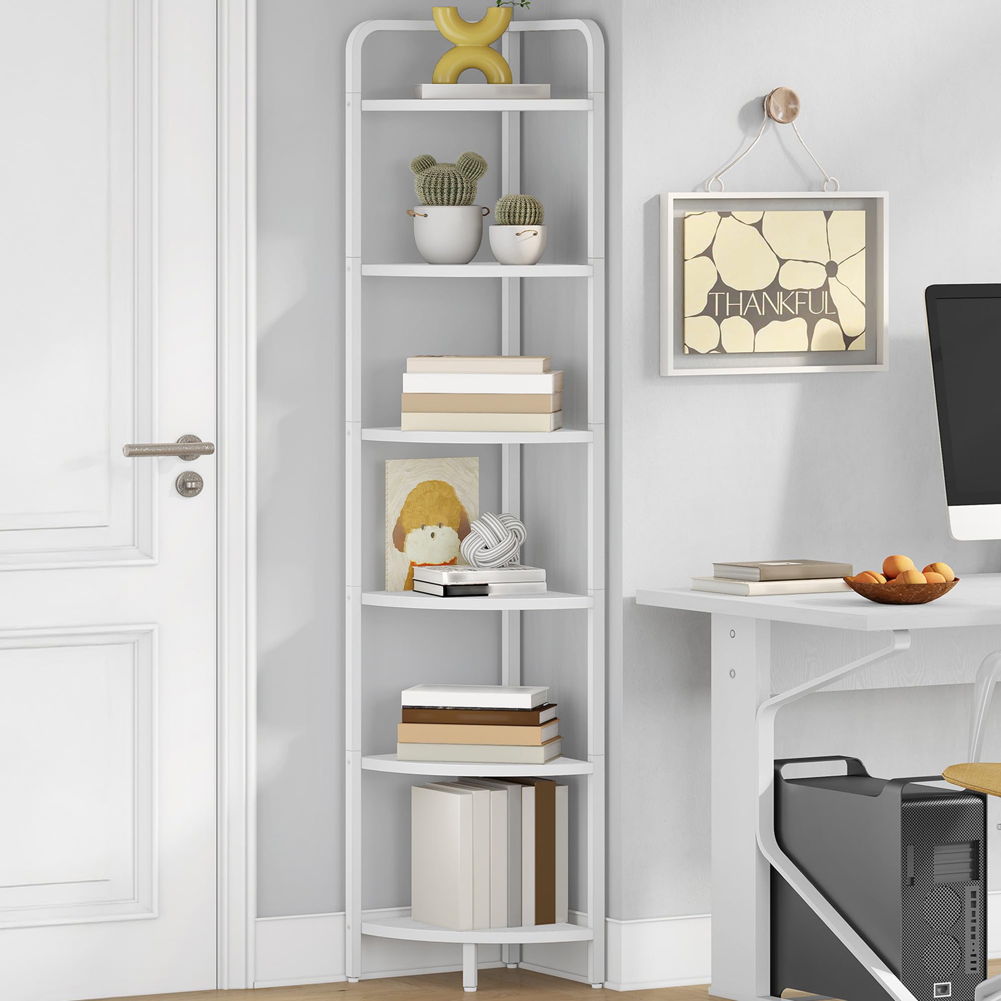 Hzuaneri Corner Shelf Stand, Corner Bookshelf, Plant Shelf, Corner Display Rack, Standing Shelf with Metal Frame for Living Room, Bathroom, Kitchen, Industrial Style, 6 Tier Black CS06604B