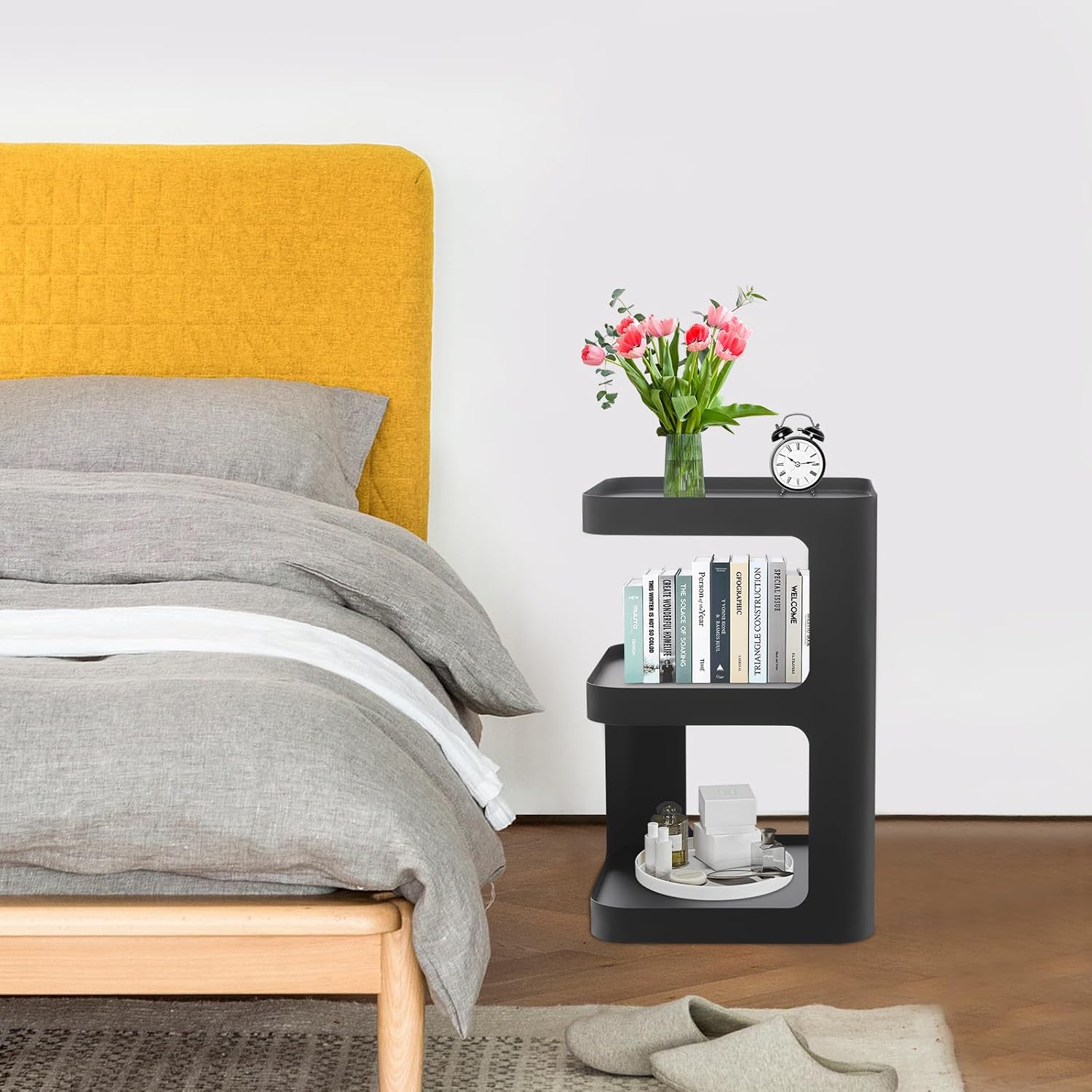 Modern Side Table for Couch, End Tables for Small Spaces, Metal nightstand, Accent Desks with Storage for Living Room, Office, Bedroom, and Cloakroom