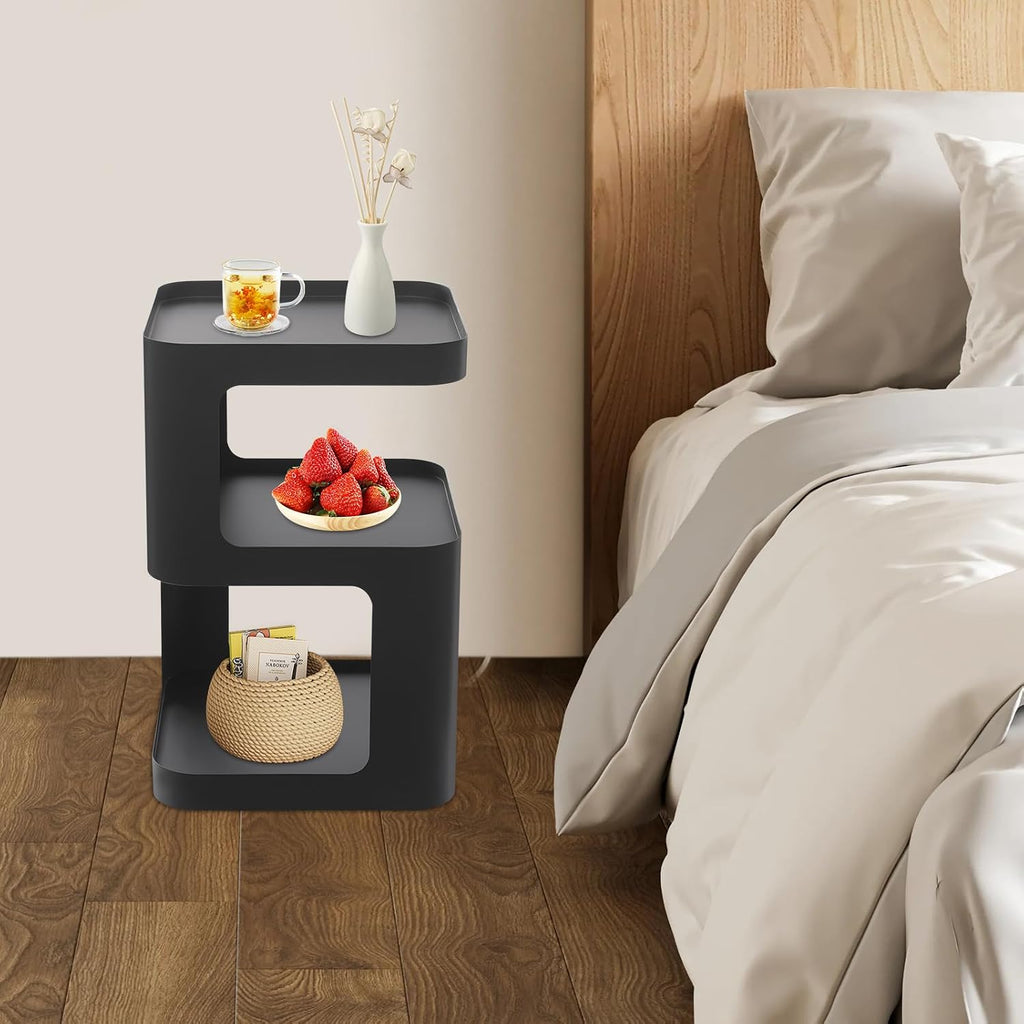 Modern Side Table for Couch, End Tables for Small Spaces, Metal nightstand, Accent Desks with Storage for Living Room, Office, Bedroom, and Cloakroom