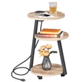 BEWISHOME Round End Table Side Table with Metal Frame, Accent Table Nightstand Bedside Table with 3-Tier Shelves, Small Couch Coffee Table for Living Room Bedroom Greige KTZ41G