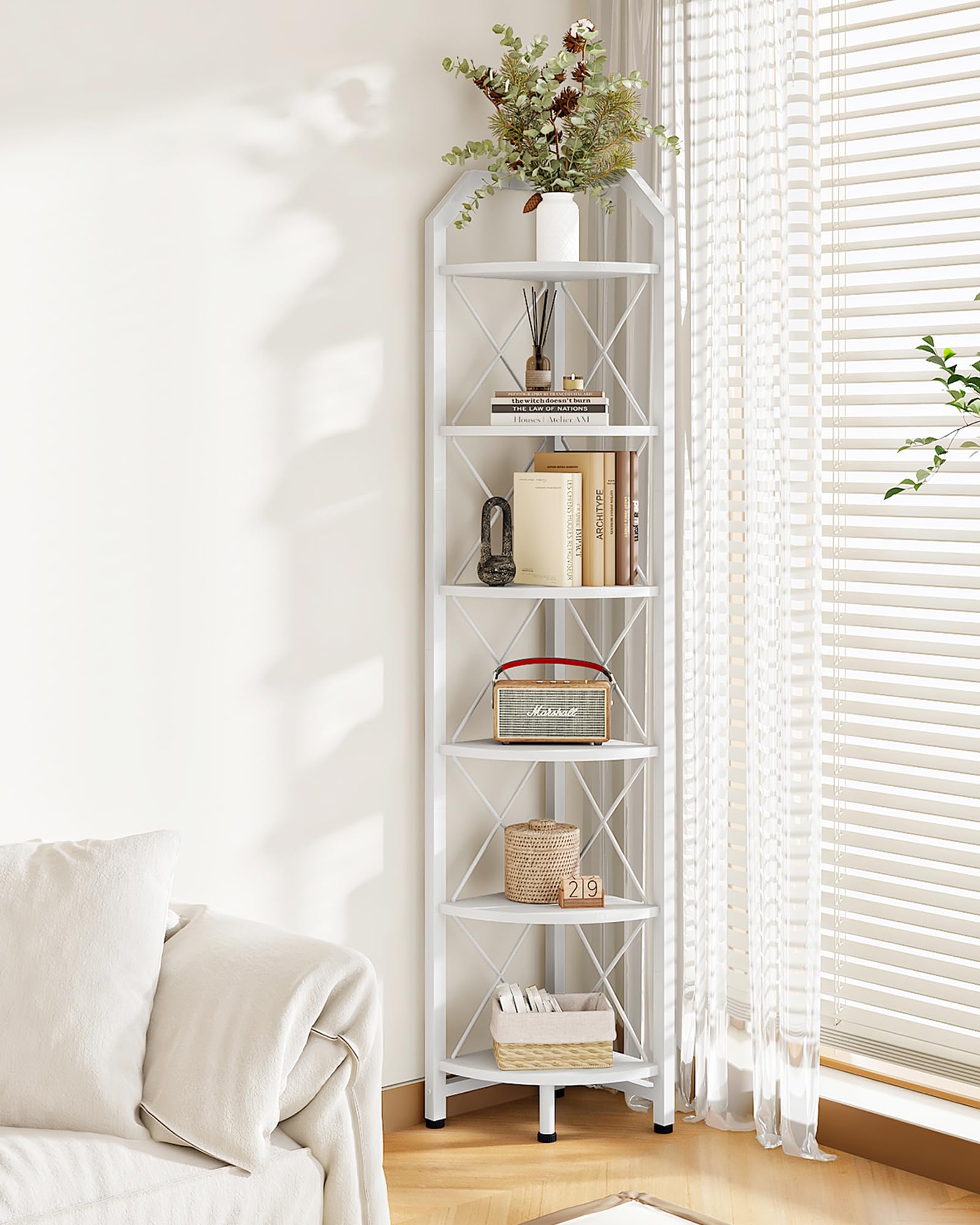 CHOEZON 59.4" Corner Shelf, 5-Tier Industrial Corner Bookshelf, Corner Storage Stand, Plant Stand Display Shelf, Bookcase for Bedroom, Living Room, Home Office, Rustic Brown and Black TCJ10BF