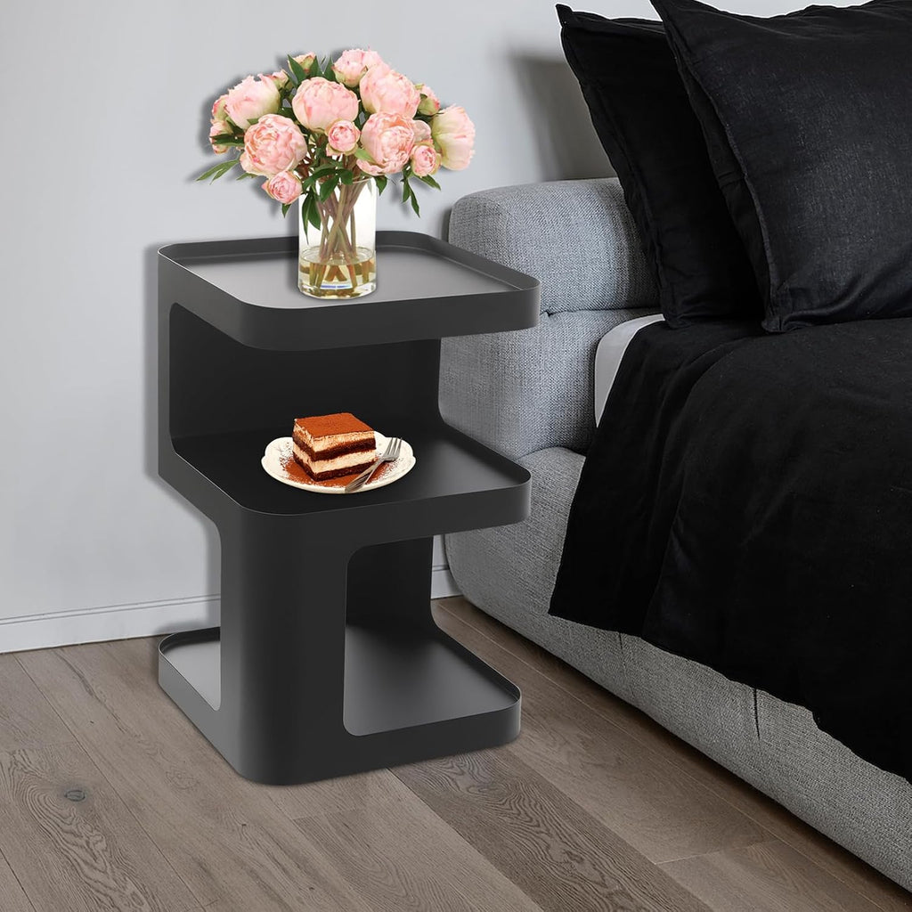 Modern Side Table for Couch, End Tables for Small Spaces, Metal nightstand, Accent Desks with Storage for Living Room, Office, Bedroom, and Cloakroom