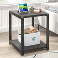 FOLUBAN Industrial End Table, Square Side Table with Storage Shelf for Living Room, Wood and Metal Nightstand, Oak