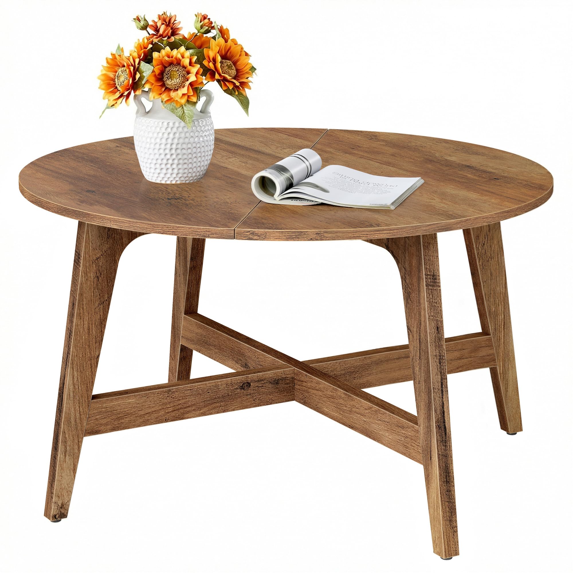 VASAGLE Round Coffee Table for Living Room, Cage Cocktail Table with Steel Frame, 31.5 Inches Dia., Industrial Style, Rustic Brown and Black ULCT040B01