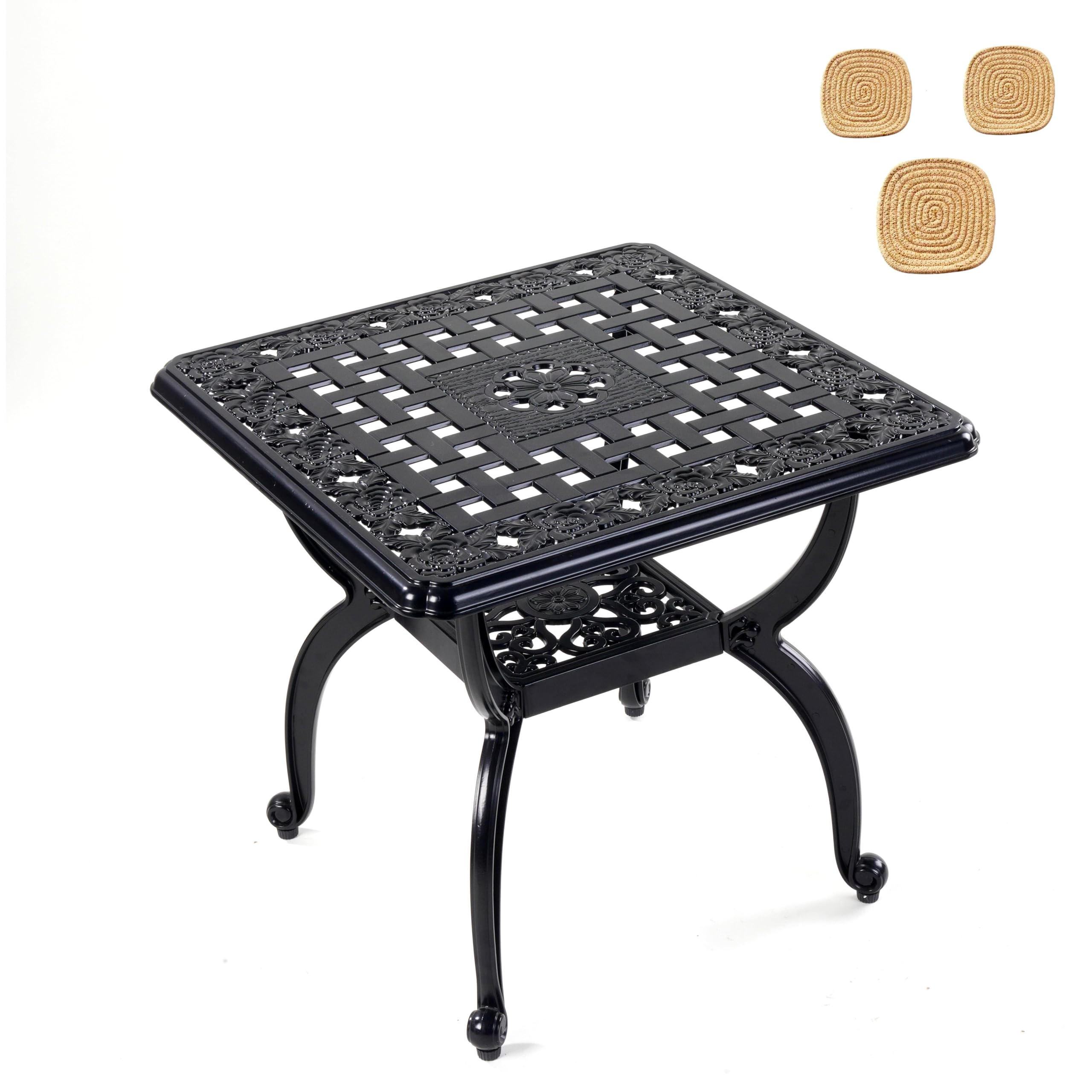 Mandolin Outdoor Patio,Rust -Resistant Cast Aluminum Side Table,Weather Resistant End Table，Coffee Table， Perfect for Patio, Backyard Or Garden. (Aluminum Round, Copper)