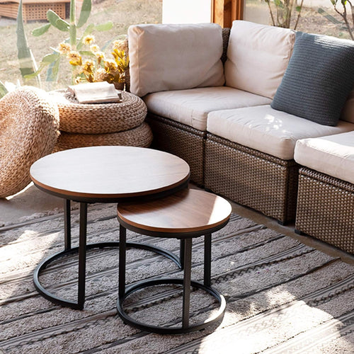 aboxoo Coffee Table Nesting Side Round Set of 2 End Table Top Sturdy Metal Frame Desk Centerpiece Living Room Bedroom Apartment Modern Industrial Simple Nightstand