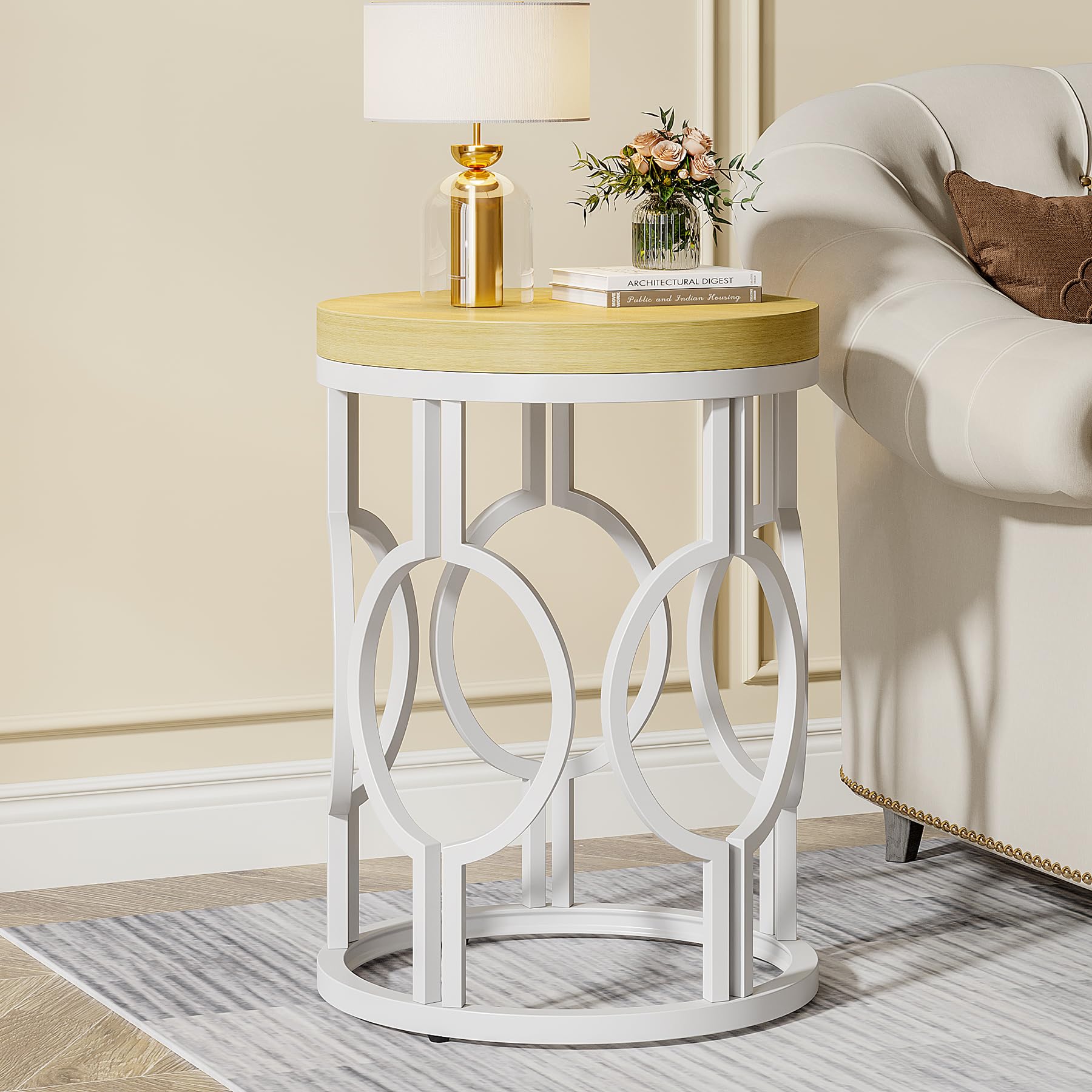 Tribesigns Round End Table, Industrial SideTable with Metal Hollow Frame, Small Bedside Table Nightstand for Living Room, Bedroom, Easy Assembly (Rustic Brown,1PC)