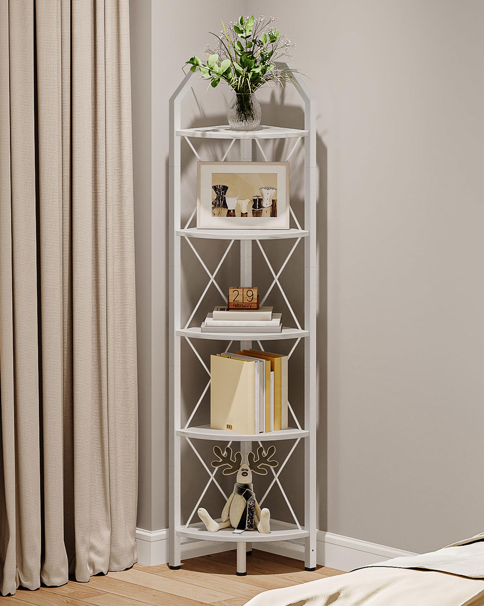 CHOEZON 59.4" Corner Shelf, 5-Tier Industrial Corner Bookshelf, Corner Storage Stand, Plant Stand Display Shelf, Bookcase for Bedroom, Living Room, Home Office, Rustic Brown and Black TCJ10BF