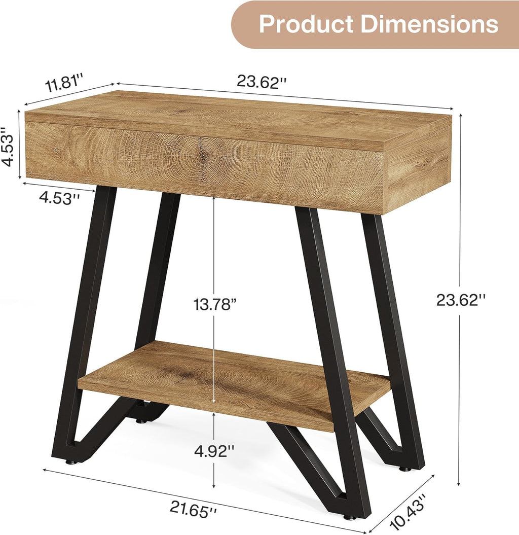 Tribesigns Metal End Side Table for Living Room, 2-Tier Narrow Couch Side Table with Storage Shelves, Small Bedside Nightstand for Bedroom, Small Spaces, Natural