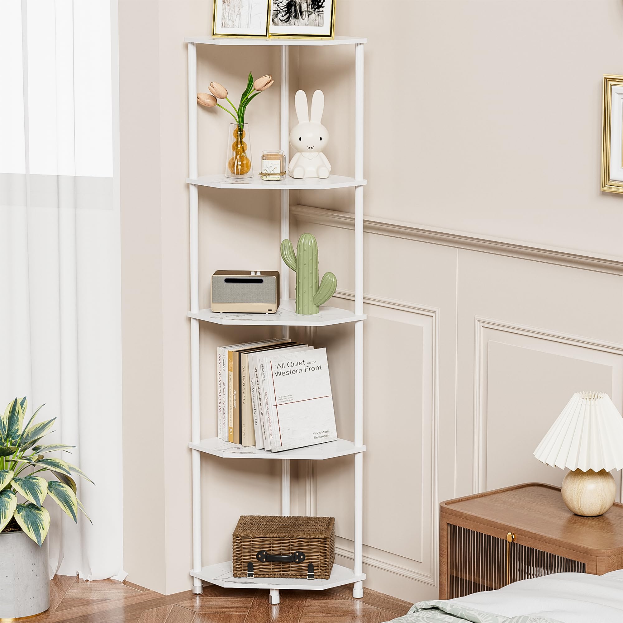 Corner Plant Stand Shelf, 5 Tier Tall Shelf Plant Stand for Indoor Plants, Rustic Brown Corner Bookshelf Wall Decor Living Room, 44.1" Display Shelf for Bedroom, Bathroom, Small Space