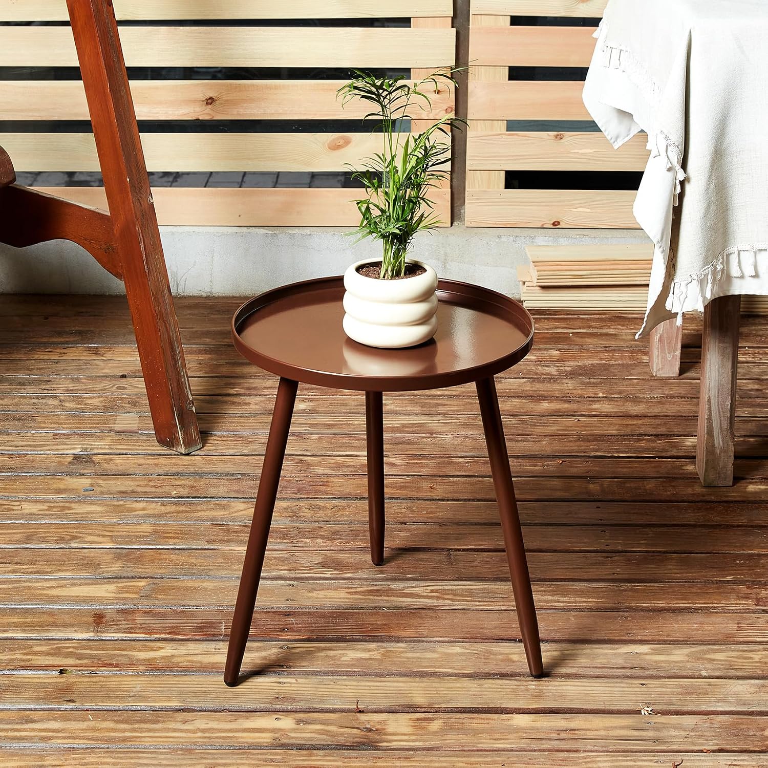 Linpla End/Side Tables - Small Round Accent Table, Metal Bronze Narrow Night Stands with 3 Legs, Ideal for Any Room-Side Tables Living Room, Bedroom, Plant Stand Balcony, Indoor & Outdoor
