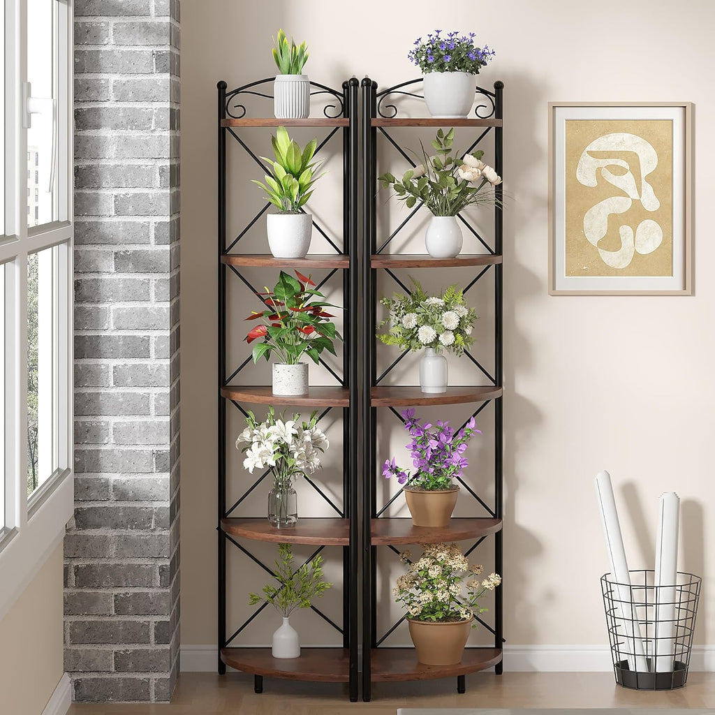 VECELO 5 Tier Corner Shelf Stand, 55.2" Tall Corner Bookshelf, Rustic Brown Storage Standing Shelf for Living Room, Plant Stand &Corner Bookcase for WallCorner, Living Room, Kitchen, Bedroom, Office
