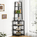 VECELO 6 Tier Corner Shelf 69 Inch Industrial Bookshelf with Metal Frame, Multipurpose Tall Plant Stand with Opening Display Shelves for Living Room, Bedroom, Home Office, Small Space, Black