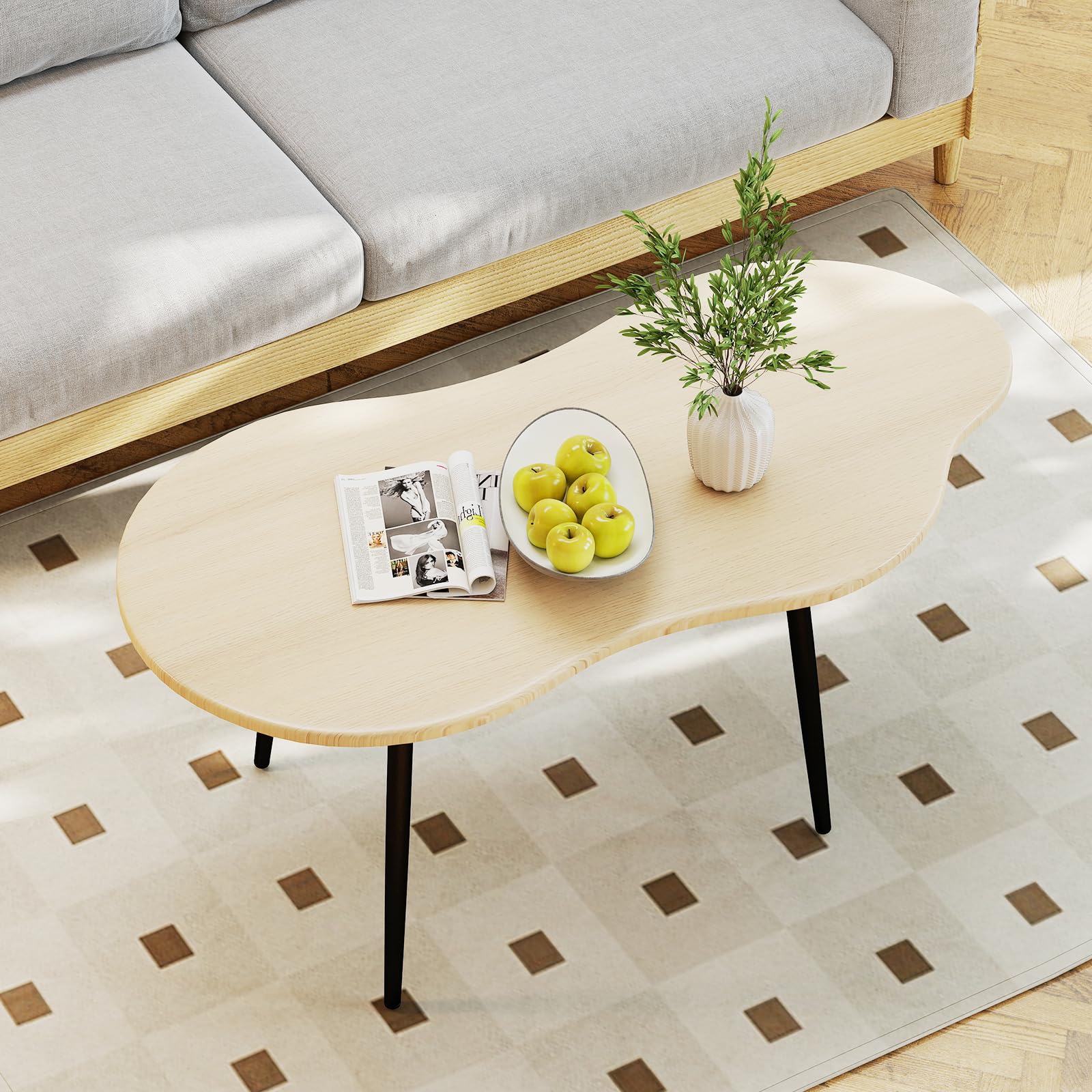 Giantex Oval Coffee Table, Mid Century Modern Center Table with Sturdy Metal Frame and Compact Design, Vintage Accent Cocktail Tea Table, Wood Living Room Tables for Small Spaces (Black)