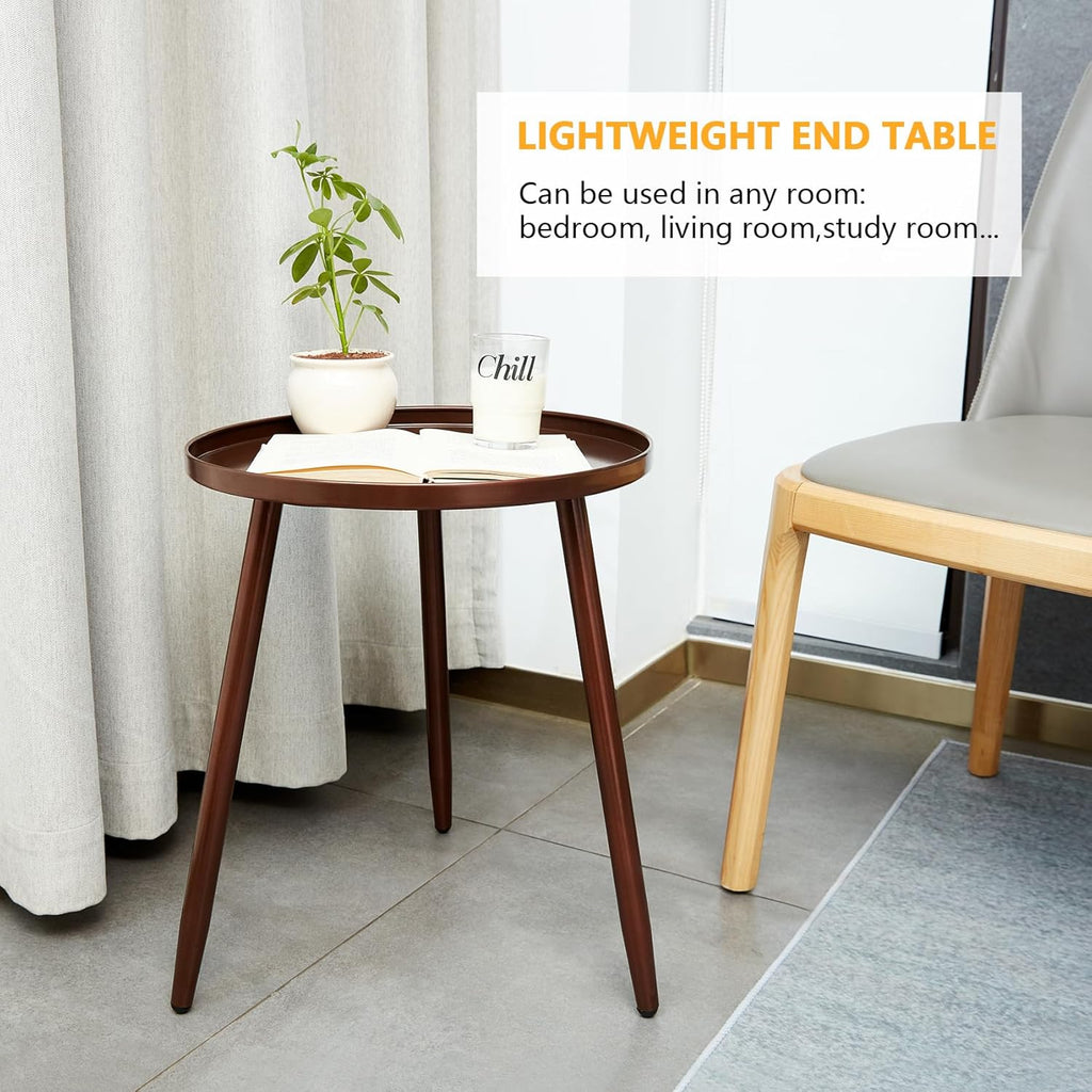 Linpla End/Side Tables - Small Round Accent Table, Metal Bronze Narrow Night Stands with 3 Legs, Ideal for Any Room-Side Tables Living Room, Bedroom, Plant Stand Balcony, Indoor & Outdoor