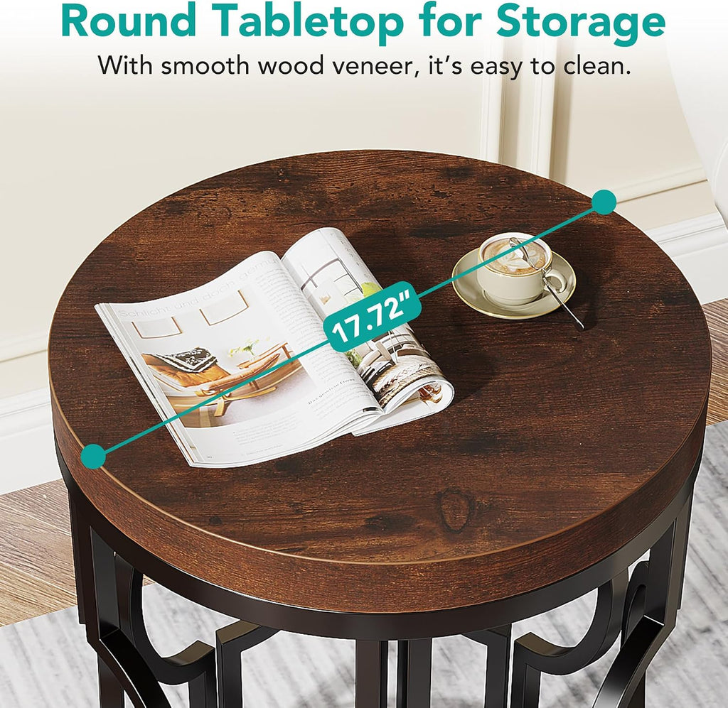 Tribesigns Round End Table, Industrial SideTable with Metal Hollow Frame, Small Bedside Table Nightstand for Living Room, Bedroom, Easy Assembly (Rustic Brown,1PC)