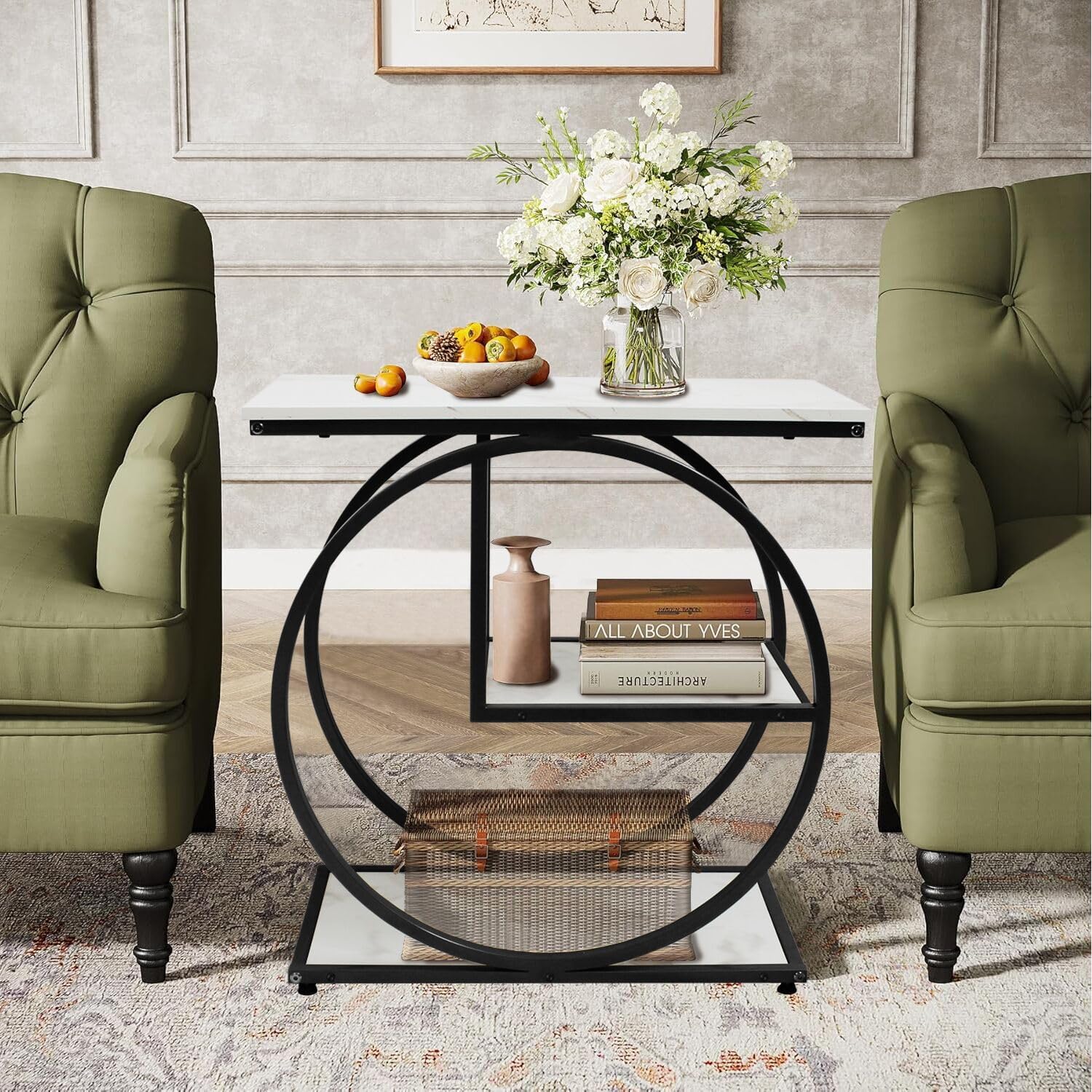AT-VALY 3-Tier End Table, Side Table with Storage Shelves, Small Sofa Side Table for Living Room, Bedroom (Black)