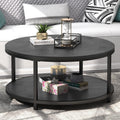 WiberWi Round Coffee Table 35.8" Rustic Vintage Industrial Design Furniture Sturdy Metal Frame Legs Sofa Table Cocktail Table with Storage Open Shelf for Living Room, Easy Assembly, Dark Brown
