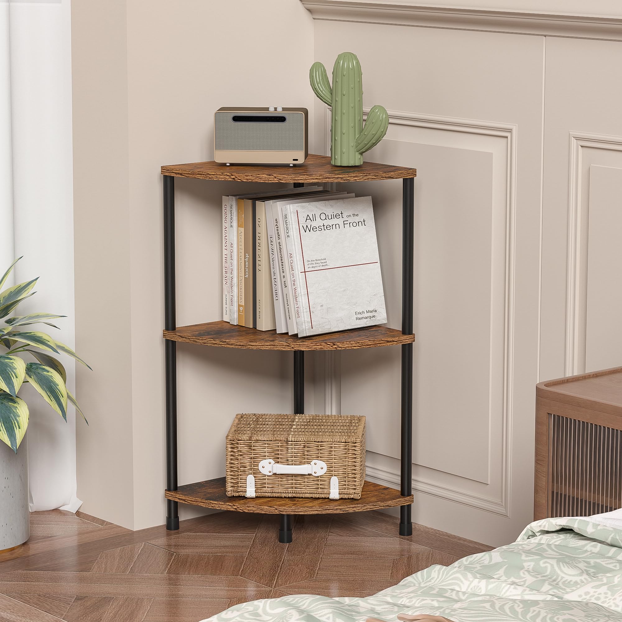 Corner Plant Stand Shelf, 5 Tier Tall Shelf Plant Stand for Indoor Plants, Rustic Brown Corner Bookshelf Wall Decor Living Room, 44.1" Display Shelf for Bedroom, Bathroom, Small Space