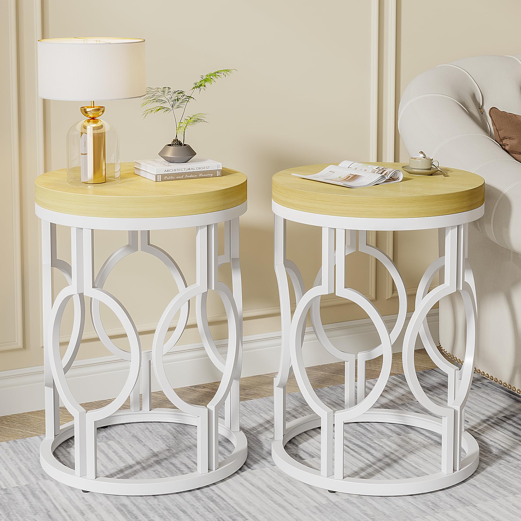 Tribesigns Round End Table, Industrial SideTable with Metal Hollow Frame, Small Bedside Table Nightstand for Living Room, Bedroom, Easy Assembly (Rustic Brown,1PC)