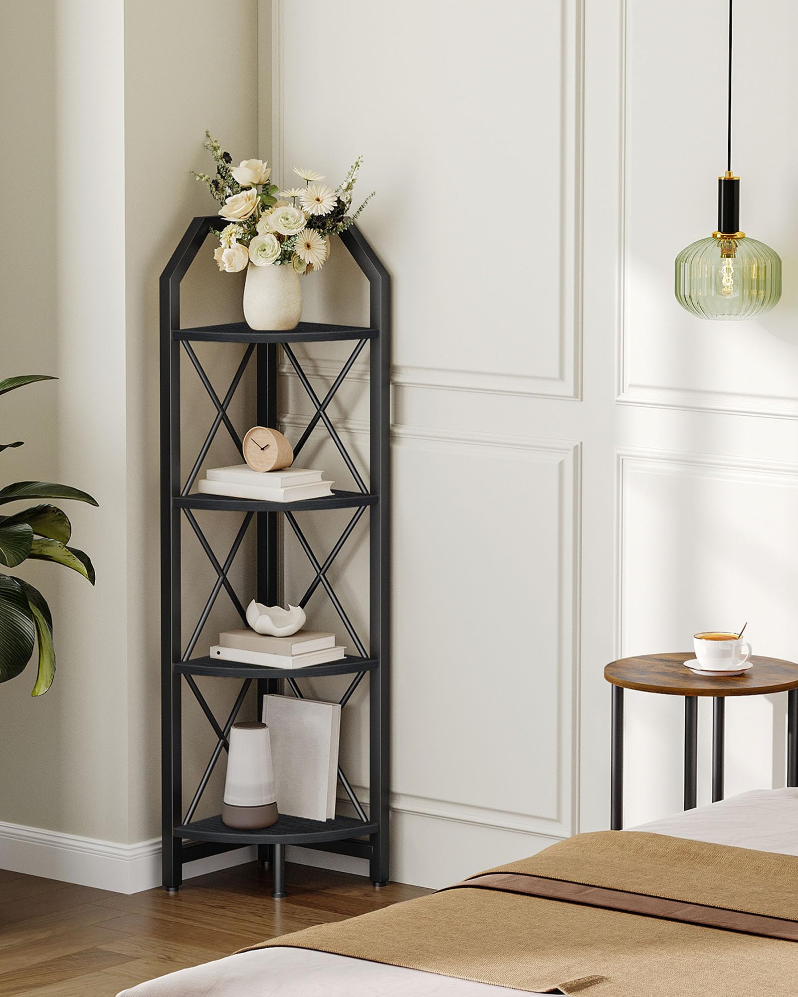 CHOEZON 59.4" Corner Shelf, 5-Tier Industrial Corner Bookshelf, Corner Storage Stand, Plant Stand Display Shelf, Bookcase for Bedroom, Living Room, Home Office, Rustic Brown and Black TCJ10BF