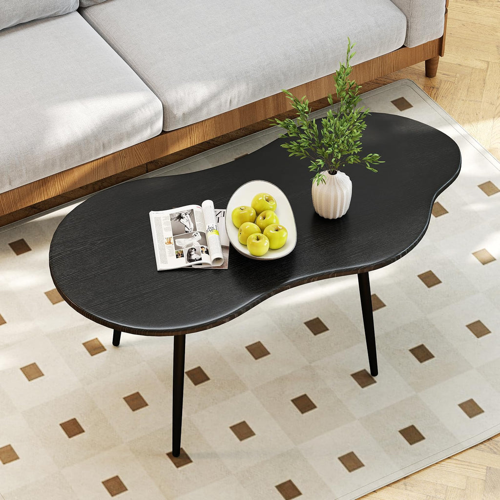 Giantex Oval Coffee Table, Mid Century Modern Center Table with Sturdy Metal Frame and Compact Design, Vintage Accent Cocktail Tea Table, Wood Living Room Tables for Small Spaces (Black)