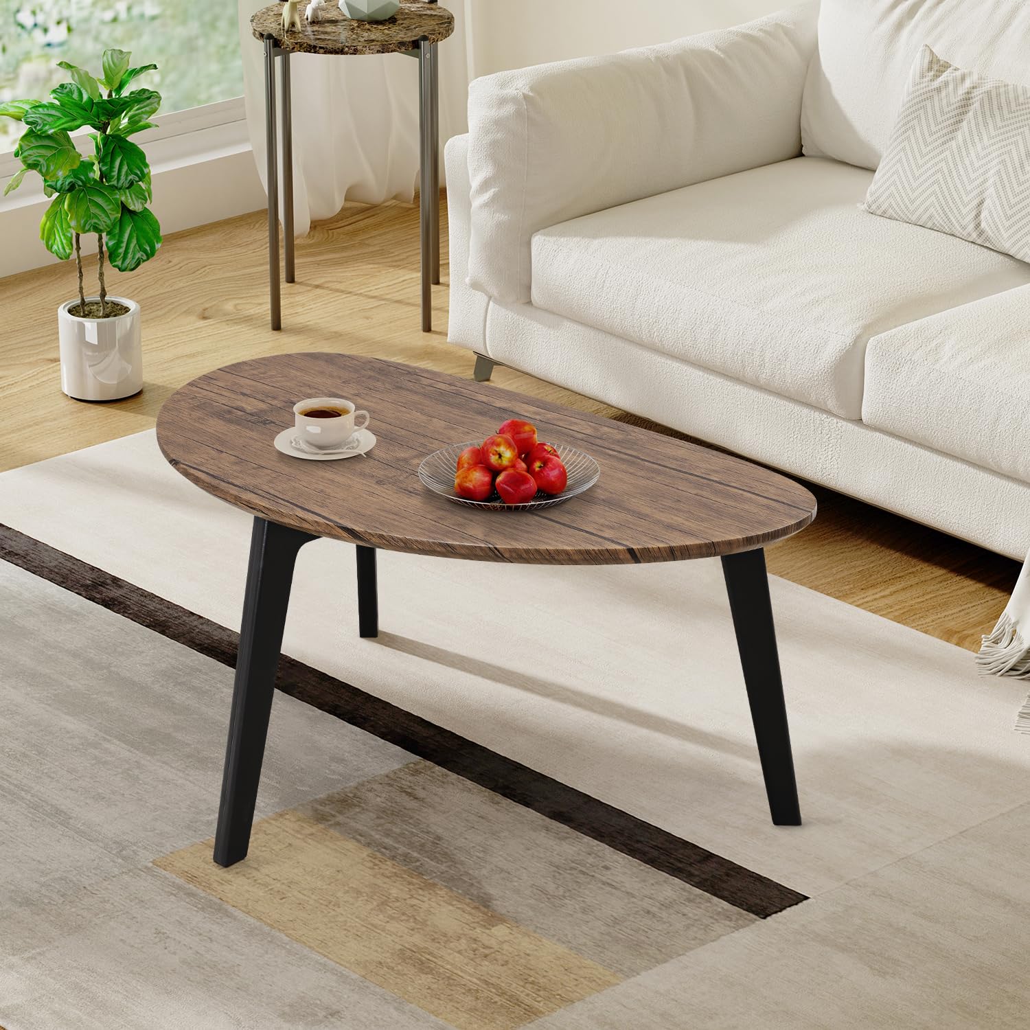 Large Oval Coffee Table Espresso Wood Mid Century Modern Unique Retro Farmhouse - Contemporary Triangle Small Table for Living Room, Bedroom Bedside Table and Office 19" D x 34" W x 16" H