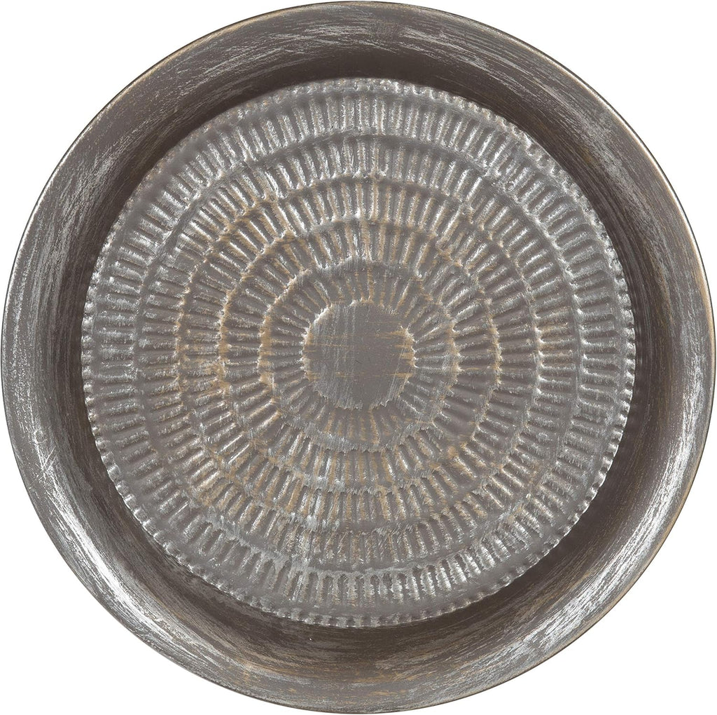 Kate and Laurel Mahdavi Hammered Metal Tray End Table, Pewter, 16.5 inch Diameter