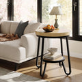 IRONCK Round Side Table, 2 Tier Industrial End Table with Storage Shelf, 19.7" Accent Bedside Table for Living Room, Bedroom, Small Spaces, Wood Tabletop & Curved Metal Legs, Light Brown