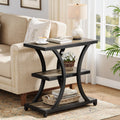 Tribesigns End Table with Storage, 3-Tier Side Table with Geometric Metal Design, Industrial Nightstand for Small Spaces, Living Room, Bedroom, Study Room (Rustic Brown)