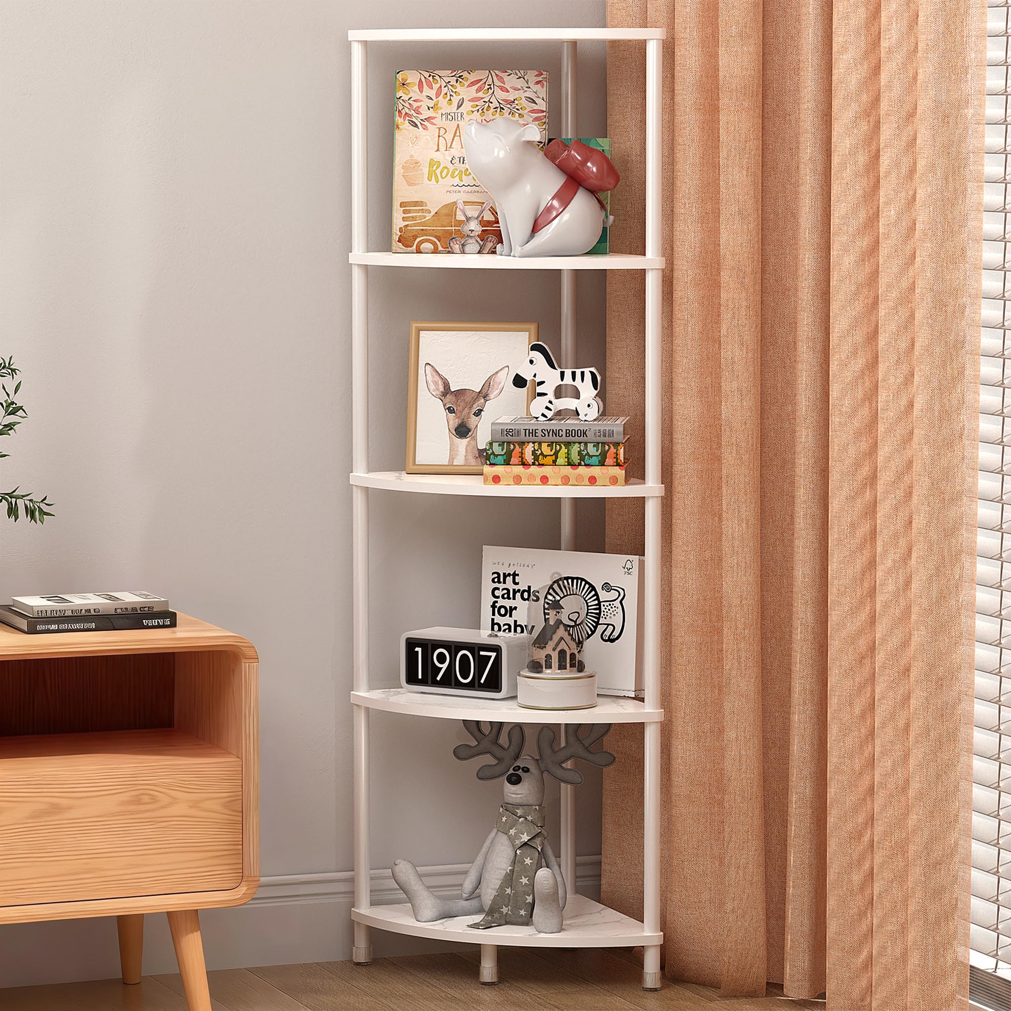Corner Plant Stand Shelf, 5 Tier Tall Shelf Plant Stand for Indoor Plants, Rustic Brown Corner Bookshelf Wall Decor Living Room, 44.1" Display Shelf for Bedroom, Bathroom, Small Space