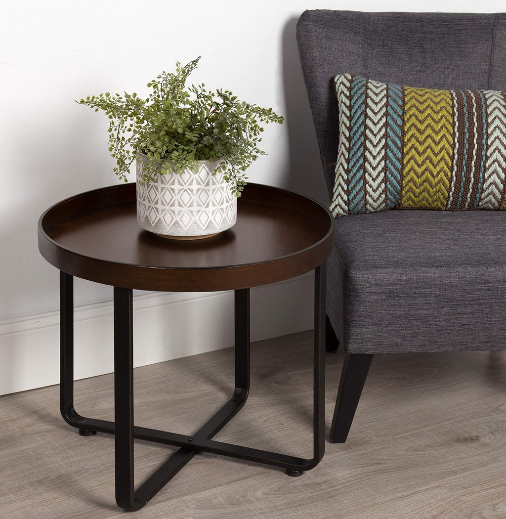 Kate and Laurel Zabel Modern Round Metal End Table with Criss Cross Base, Bronze and Black