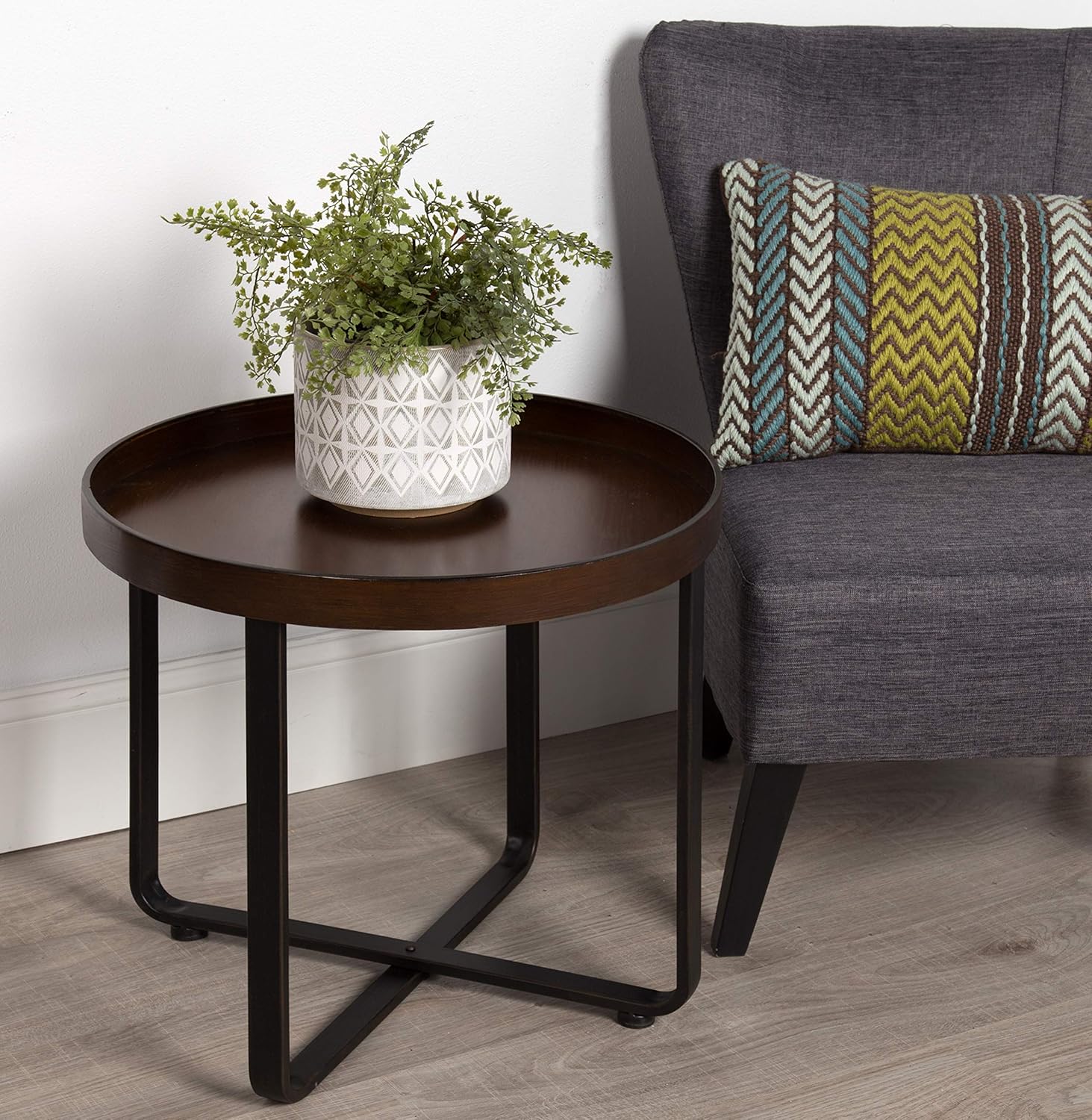 Kate and Laurel Zabel Modern Round Metal End Table with Criss Cross Base, Bronze and Black