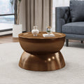 Merax Metal Hammered Coffee Table 24.25" Round Tabletop, Modern Iron Hourglass Coffee Table for Living Room, No Assembly Required, Bear 150lbs, Antique Bronze