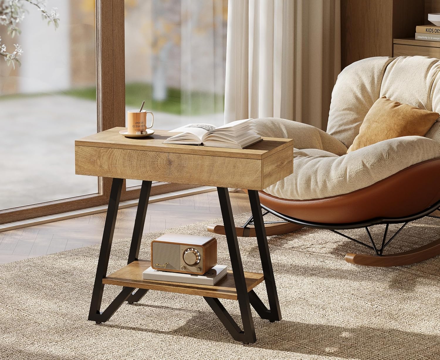Tribesigns Metal End Side Table for Living Room, 2-Tier Narrow Couch Side Table with Storage Shelves, Small Bedside Nightstand for Bedroom, Small Spaces, Natural