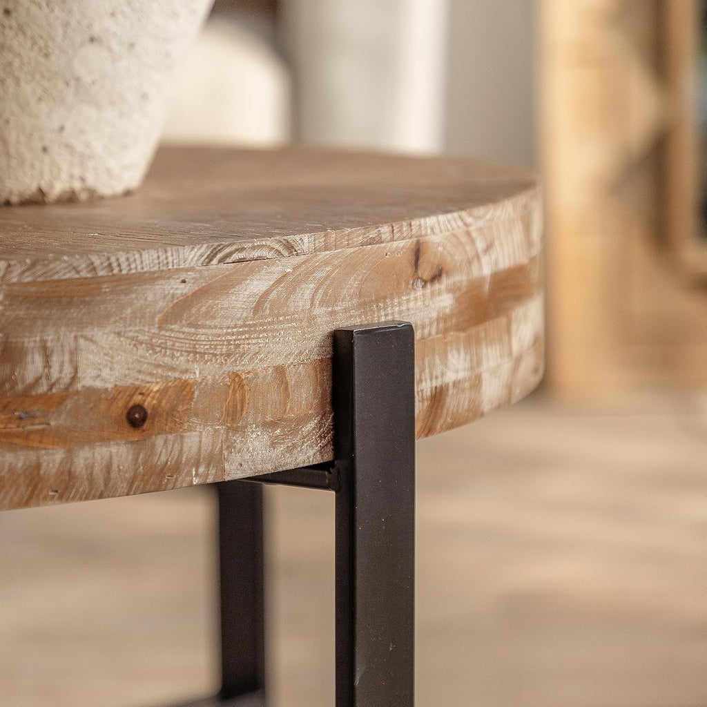 Splicing Round Coffee Table, Retro Style with Fir Wood Top