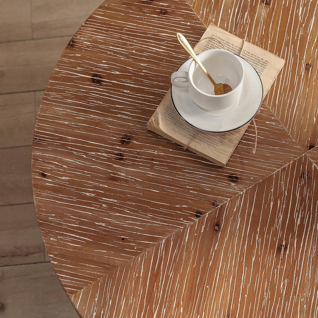 Splicing Round Coffee Table, Retro Style with Fir Wood Top